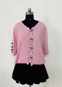 Japanese-Style Pink Top with Knot Buttons 🌸