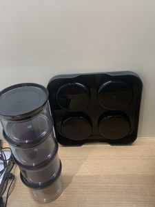 Set of 4 Black Stackable Containers