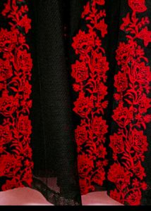 Elegant Black Lace Dress with Red Floral Detail