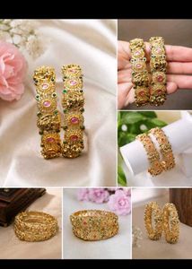 Exquisite Gold Tone Bangles with Stones