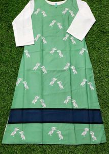 Janasya Green Flamingo Print Kurta - L Size - Whit