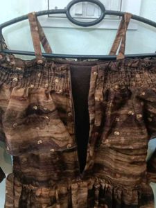 Brown Tiered Off-Shoulder Gown