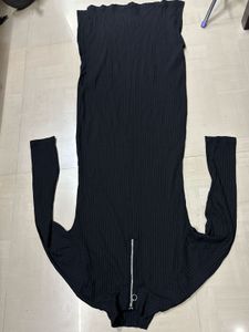 Black Ribbed Zipper Dress