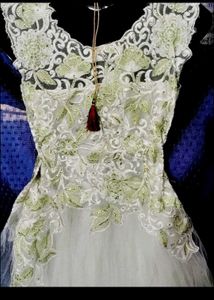 Elegant White &amp; Green Lace Dress