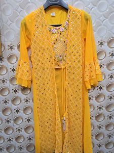 Embroidered Yellow Blouse with Mirror Work