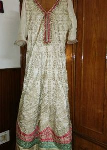 Elegant White & Gold Embroidered Gown