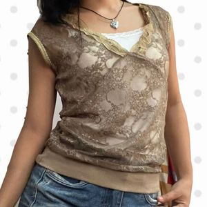 Sheer Lace Top with Cream Trim