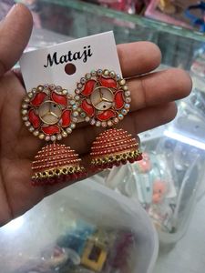 Stunning Red & Gold Jhumka Earrings