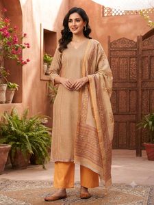 Elegant Cream Printed Kurta Set with Dupatta