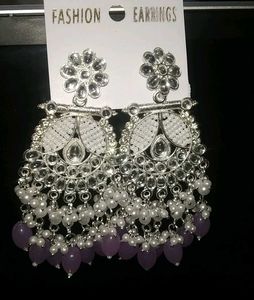 Stylish White & Purple Dangle Earrings