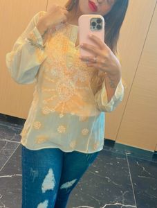 Beautiful Chikankari Work Short Kurti