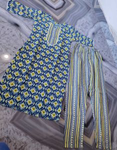 Blue & Yellow Printed Kurta Set