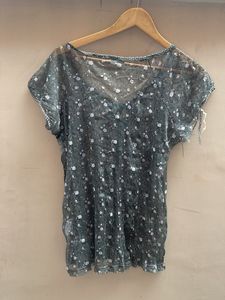Sheer Floral Print V-Neck Top