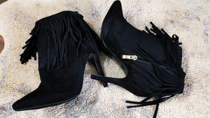 Black Boot Pencil Heels Fringe Style