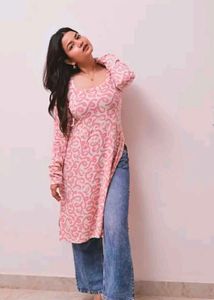 Pink Printed Long Sleeve Kurta
