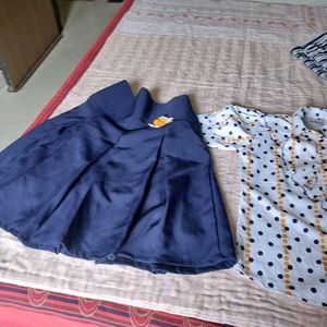 Cute Polka Dot Blouse and Navy Skirt Set