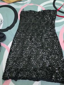 Sparkly Black Strapless Mini Dress