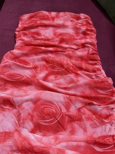 Strapless Rose Print Ruched Dress