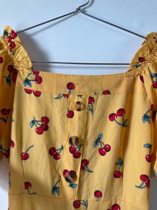 Mustard Yellow Cherry Print cropped Jumpsuit