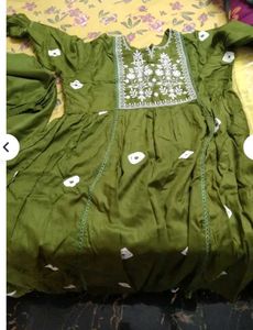 Olive Green frock set with Dupatta