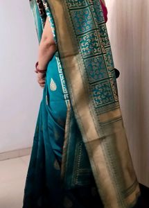 Beautiful Teal and Gold Silk Saree