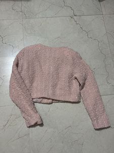 Chic Pink Textured Cropped Jacket