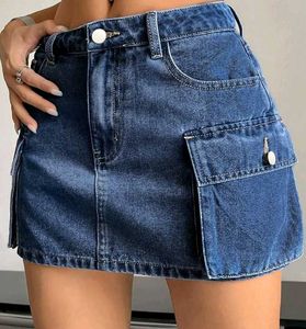 Denim Cargo Mini Skirt