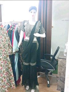 Designer Black Sequined wrap saree
