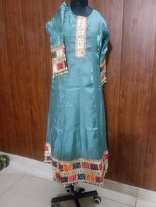 Teal Kurta Set with Embellished Neckline
