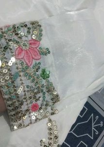 White Silk Kurta Set with Pink Embroidery