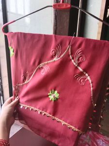 Embroidered old 90s Red Saree