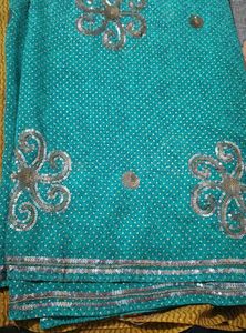 Beautiful Teal Sequined Saree