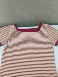 Maroon Square Neck Striped T-Shirt