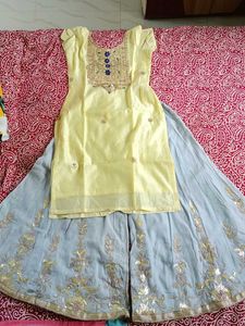 Ethnic grey plazzo and Yellow Kurta