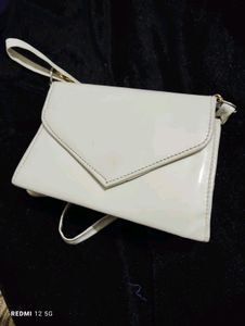White Slingbag With Golden Chain For Girls And Wom