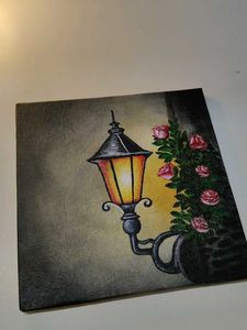 Vintage Lamp &amp; Roses Canvas Art
