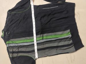 Men's Black Zip-Up Jacket with Green Stripes