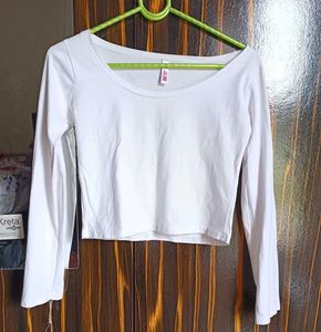 White Long Sleeve Cropped Top
