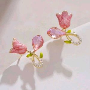Cute Pink Tulip Drop Earrings