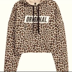 H&amp;M Leopard Print Cropped Hoodie