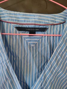 Blue Striped Wrap Top