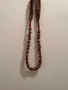 Beaded Necklace with Kalamkari Fabric Accen
