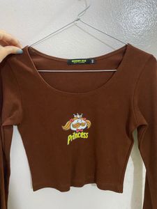 Brown Princess Graphic Long Sleeve Crop Top