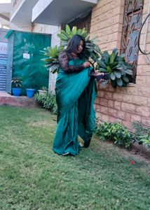 Green Pleated Saree with Blouse