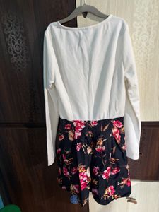 White Floral Print Long Sleeve Dress