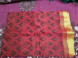 Red &amp; Black Saree with Gold Border
