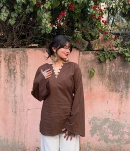 Brown Kurti with Flared Sleeves