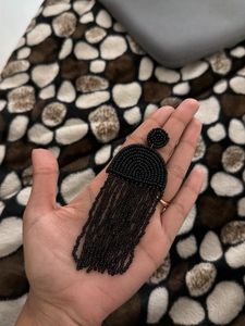 Black Beaded Tassel Earrings