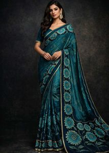 🇳🇿💫🎀Elegant Teal Floral Saree