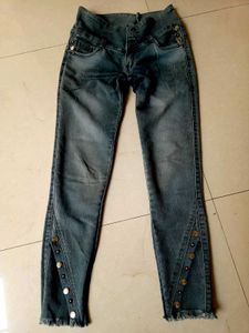 Grey Wash Button Detail Jeans